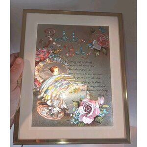 Vintage Rock-A-Bye Baby Foil Art Wall Hanging Framed Picture Nursery Decor